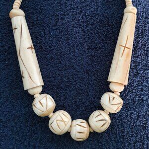 Chunky Vintage African Art Hand-Carved Bone Necklace